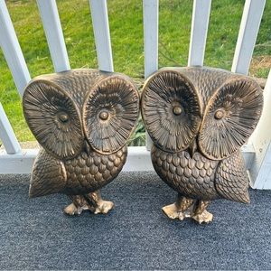 Vintage Mid Century Brass Owl Pair Decor RARE